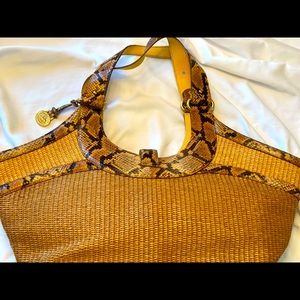 BRAHMIN 100% Authentic Brown Straw Leather Tote